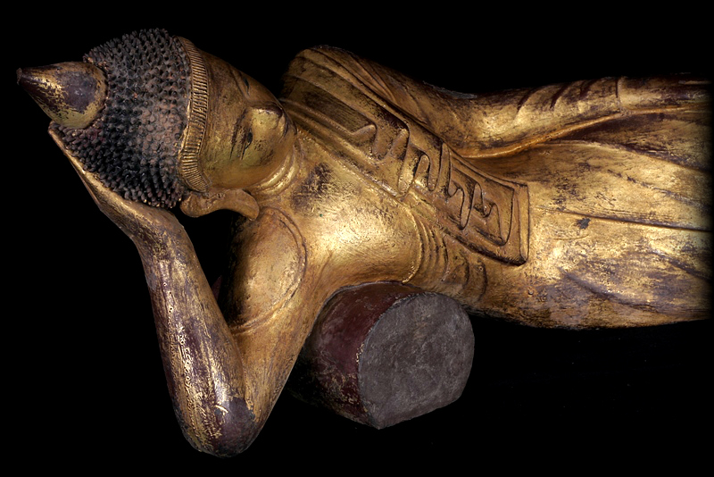 Extremely Rare Early 18C Wood Shan Reclining Buddha # A144